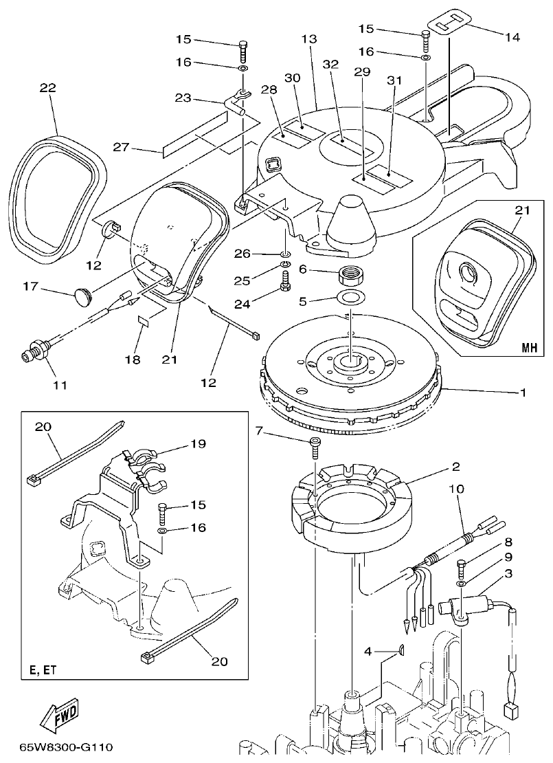 Yamaha F20A, F25A GENERATOR parts diagram